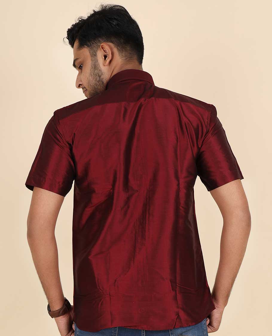 Maroon Pure Silk Shirt - Image 3