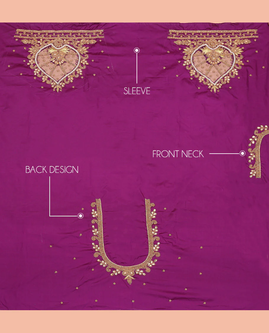 Purple Aari Material Blouse Spotlighted with Thilakam Design in Bead and Zarkan Stone Mixed Embroidery - Image 2
