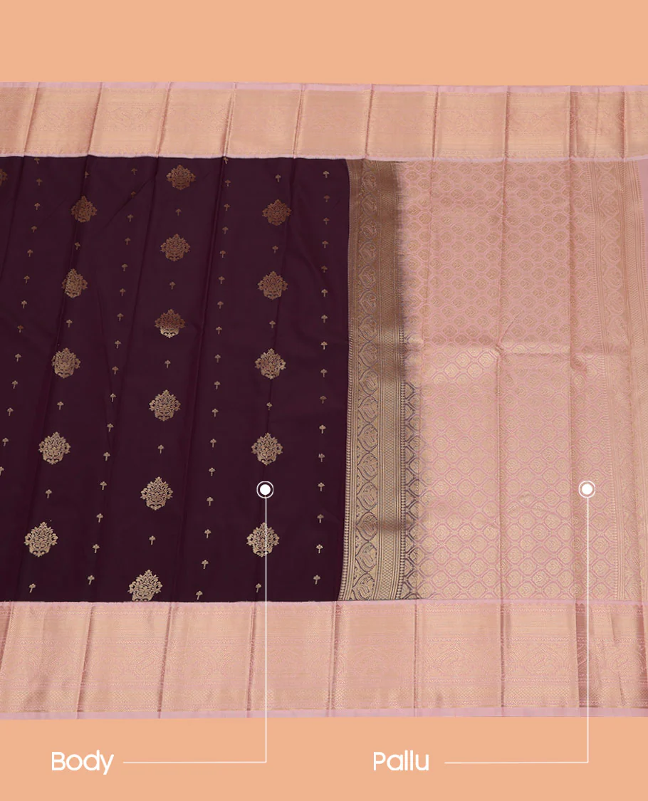 Purple Budget Silk Saree, Beautifully Bedecked with Zari Buttas on Its Body, Complemented by a Contrast Traditional Zari Border, Grand Jaal Pallu, and Paired with a Contrast Blouse - Image 3
