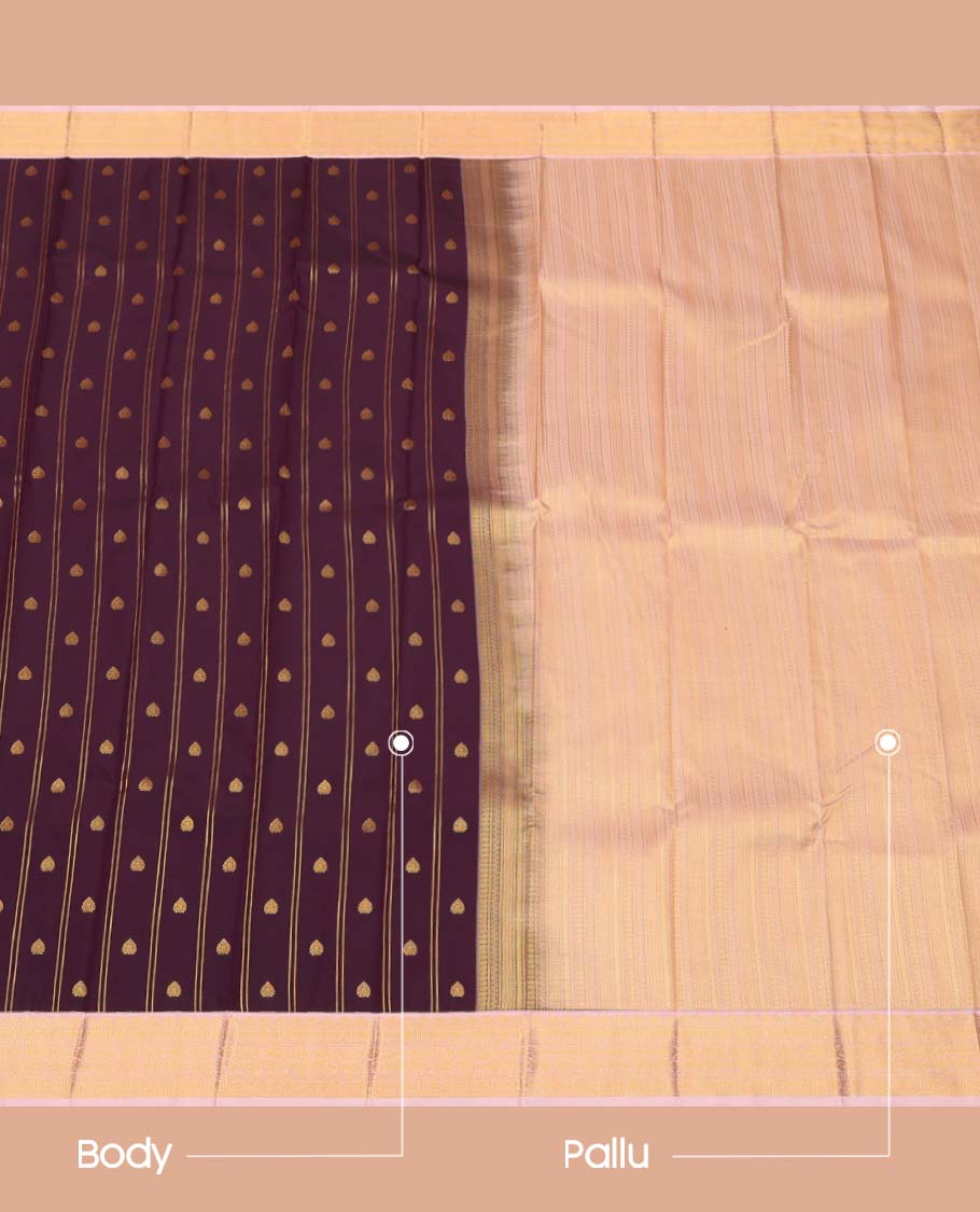 Purple Budget Silk Saree, Elevated with Zari Buttas and Stripes All Over Its Body, Complemented by a Contrast Traditional Zari Design Border, Pallu Steeped with Geometric Patterns, and Paired with a Contrast Blouse - Image 3