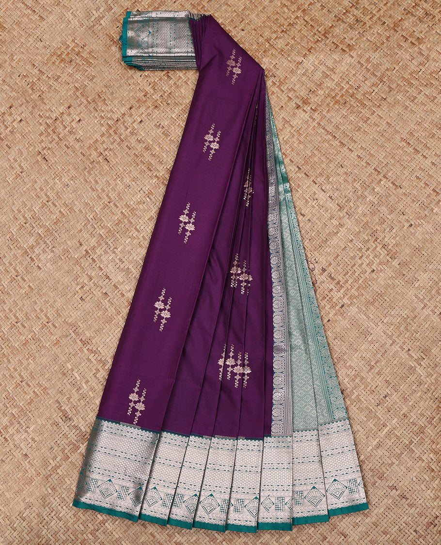 Purple Budget Silk Saree, Enriched with Zari Buttas All Over Its Body, Complemented by a Contrast Traditional Zari Design Border, Grand Jaal Pallu, and Paired with a Contrast Blouse - Image 2