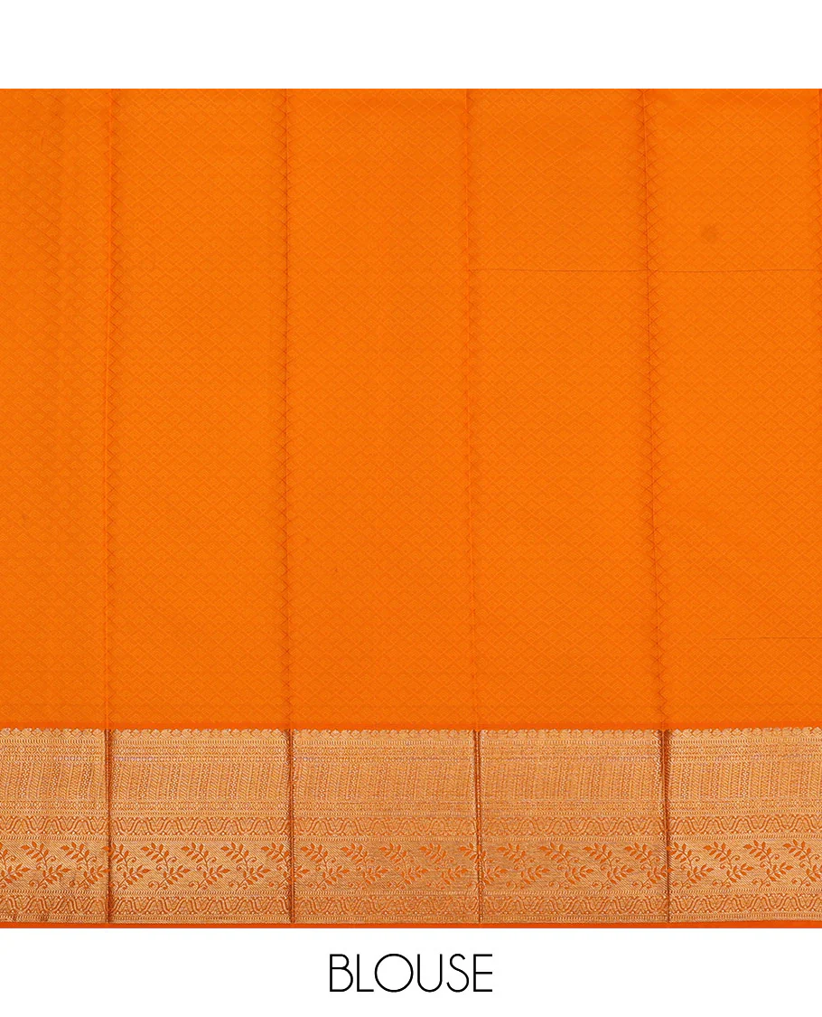 Purple Geometric Patterns Jacquard Kanchipuram Wedding Silk Saree, Contrast Traditional Zari Border of Leaf Vine, and Intricately Designed Pallu - Image 4