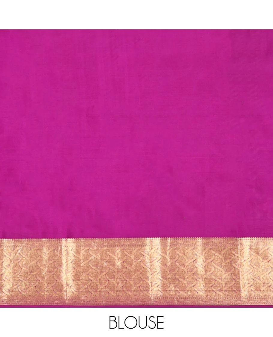 Purple Kanchipuram Wedding Silk Saree, Majestically Detailed with Jacquard Designs on Its Body, Highlighted by a Zari Border of Geometric Designs, Grand Jaal Pallu, and Paired with a Matching Blouse - Image 6