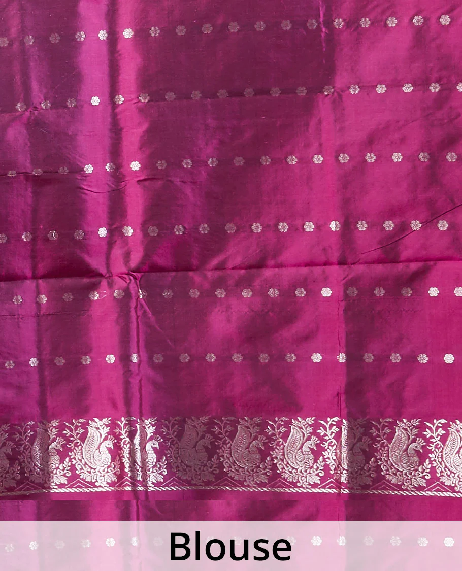 Purple peacock zari buttas katan silk saree, peacock motifs zari border & intricately designed zari pallu - Image 5