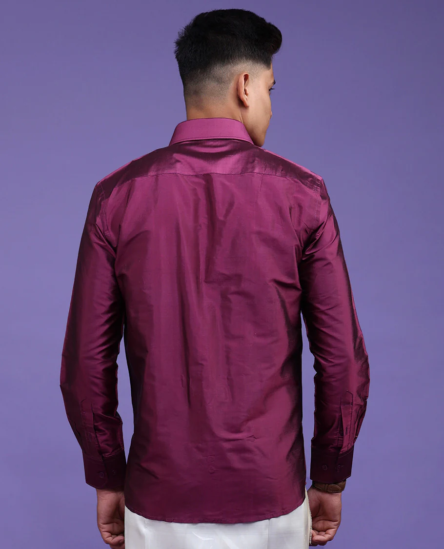 Purple plain design full-sleeve pure-silk shirt - Image 18