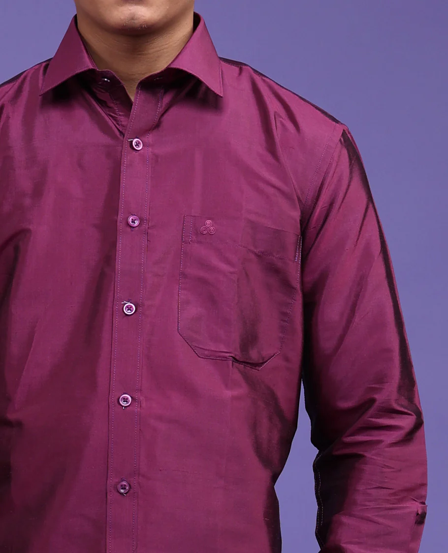 Purple plain design full-sleeve pure-silk shirt - Image 20