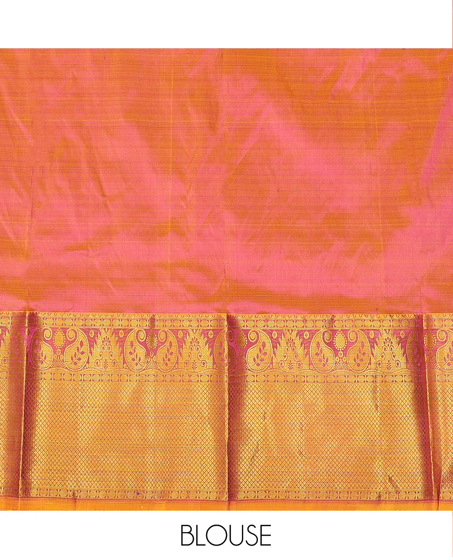 Purple Pure Silk Half-Saree Artfully Detailed with Zari Designs on its Skirt, Complemented by a Contrast Border Featuring Neli, Manga, Rekku, Rudraksham, And Mayil Kann, Comes with a Contrast Blouse and a Dhavani of Anna Chakram Designs - Image 6