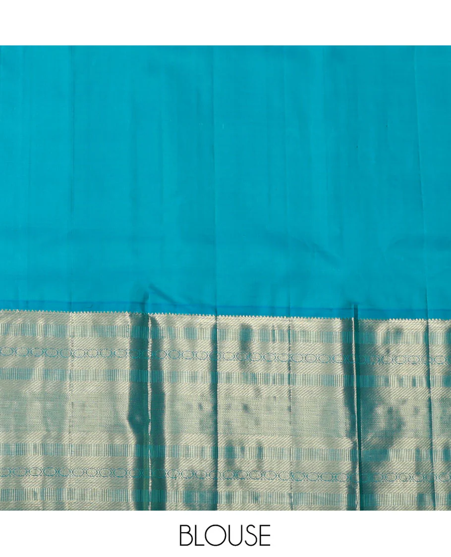 Purple Pure Silk Half-Saree, Masterfully Woven with Mayil-Chakram Buttas and Micro-Checks on Its Skirt, Complemented by a Contrast Border of Rekku, Chakram, and Yaanai Designs, Comes with a Contrast Blouse and a Dhavani of Intricate Designs - Image 7