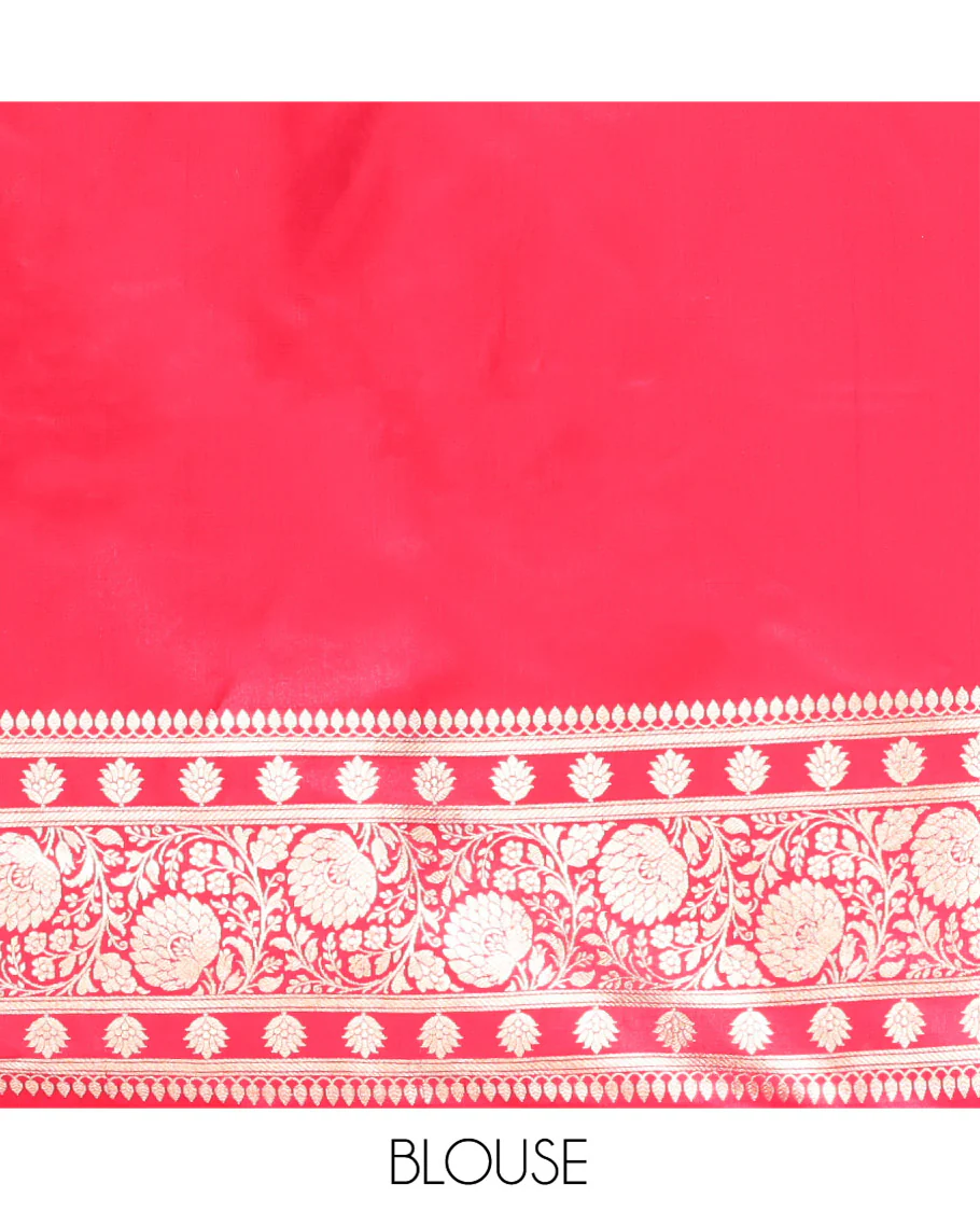 Purple Semi-Banaras Saree, Majestically Detailed with Jaal Jacquard on Its Body, Complemented by Floral Creeper Design Border, Intricately Designed Pallu, and Paired with a Contrast Blouse - Image 5