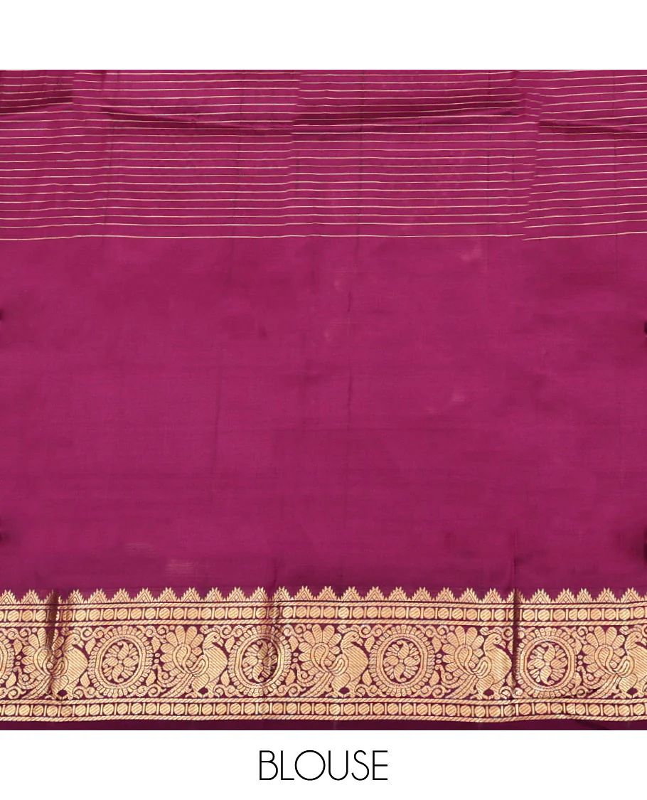 Purple Vasundhara Lite Silk Mix Saree, Artfully Detailed with Mayil-Chakram Buttas and Zari Checks All Over Its Body, Highlighted by a Zari Border of Thazampoo Rekkum, Paisa, Mayil, and Chakram Designs, a Grand Pallu, and Paired with a Matching Blouse - Image 6
