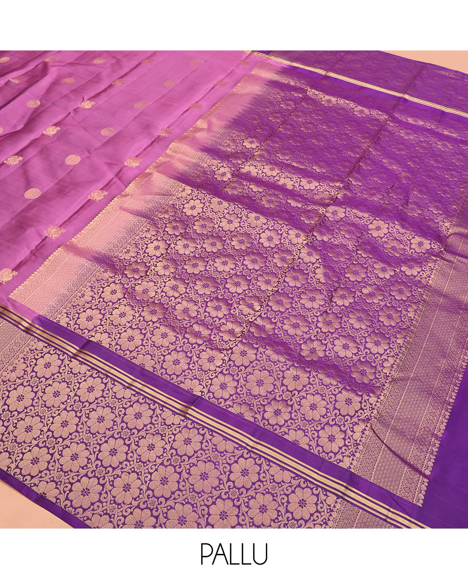 Purple Vasundhara Lite Silk Mix Saree, Elegantly Designed with Mayil and Chakram Buttas On Its Body, Complemented by Contrast Border of Mayil and Chakram Designs, Floral Design Pallu and Paired with a Contrast Blouse - Image 5