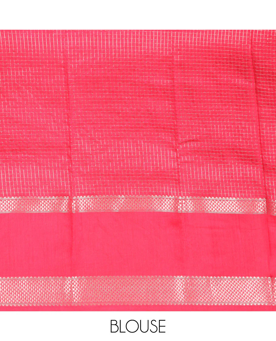 Purple zari checked assam silk saree, contrast traditional zari border, and pallu of zari designs - Image 3