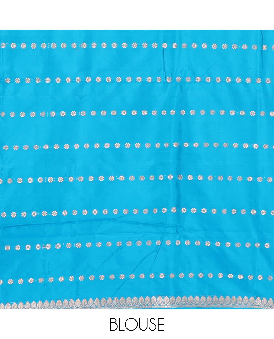 Ramar blue zari buttas katan silk saree, contrast traditional border of floral creeper design, and jaal pallu - Image 5