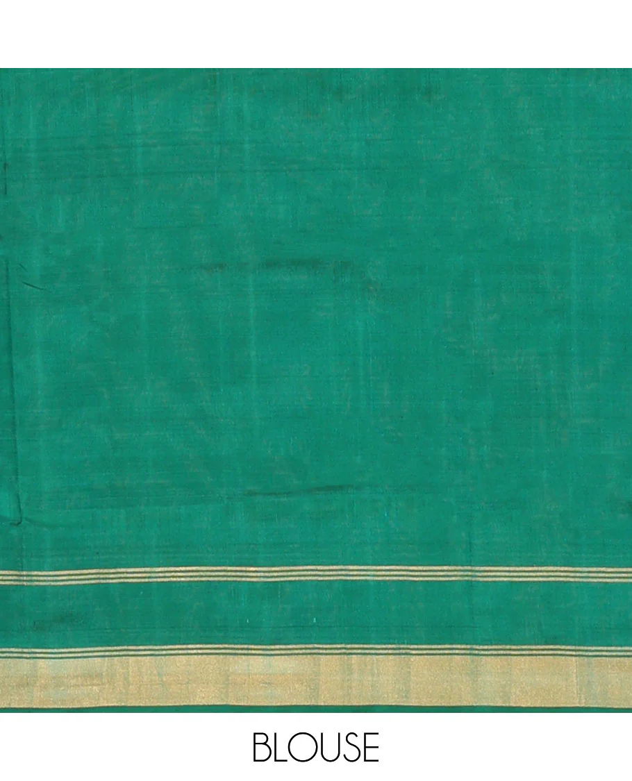 Rani Pink Uppada Silk Saree Elegantly Highlighted with Zari Buttas, Subtle Zari Border, Complemented by a Pallu of Peacock and Paisley Designs, and Paired with a Contrast Blouse - Image 6