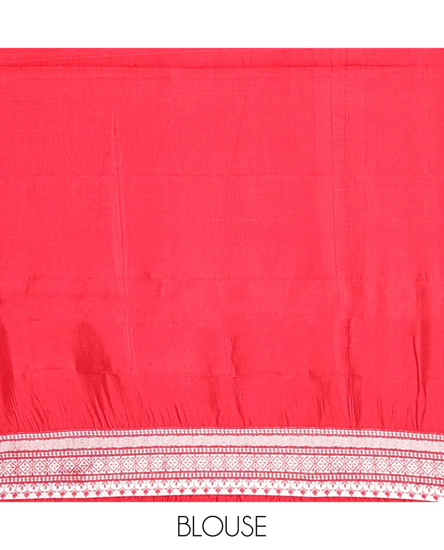 Red bird & floral zari buttas raw mango silk saree, zari border of traditional designs & intricately designed pallu - Image 6