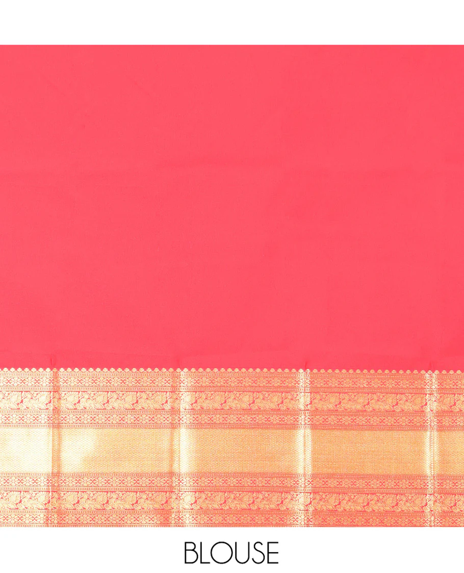Red Budget Silk Saree, Gleamed Up with Zari Buttas on Its Body, Highlighted by a Zari Border of Traditional Designs, Grand Jaal Design Border, and Paired with a Matching Blouse - Image 6