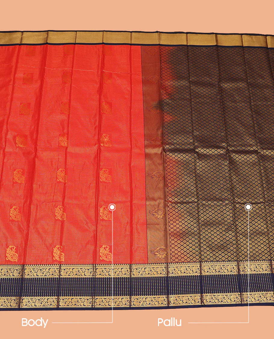 Red Budget Silk Saree Woven with Zari Buttas and Zari Micro-Checks, Complemented with a Contrast Traditional Zari Design Border, Zari -Rich Jaal Pallu, and Paired with a Contrast Blouse - Image 2