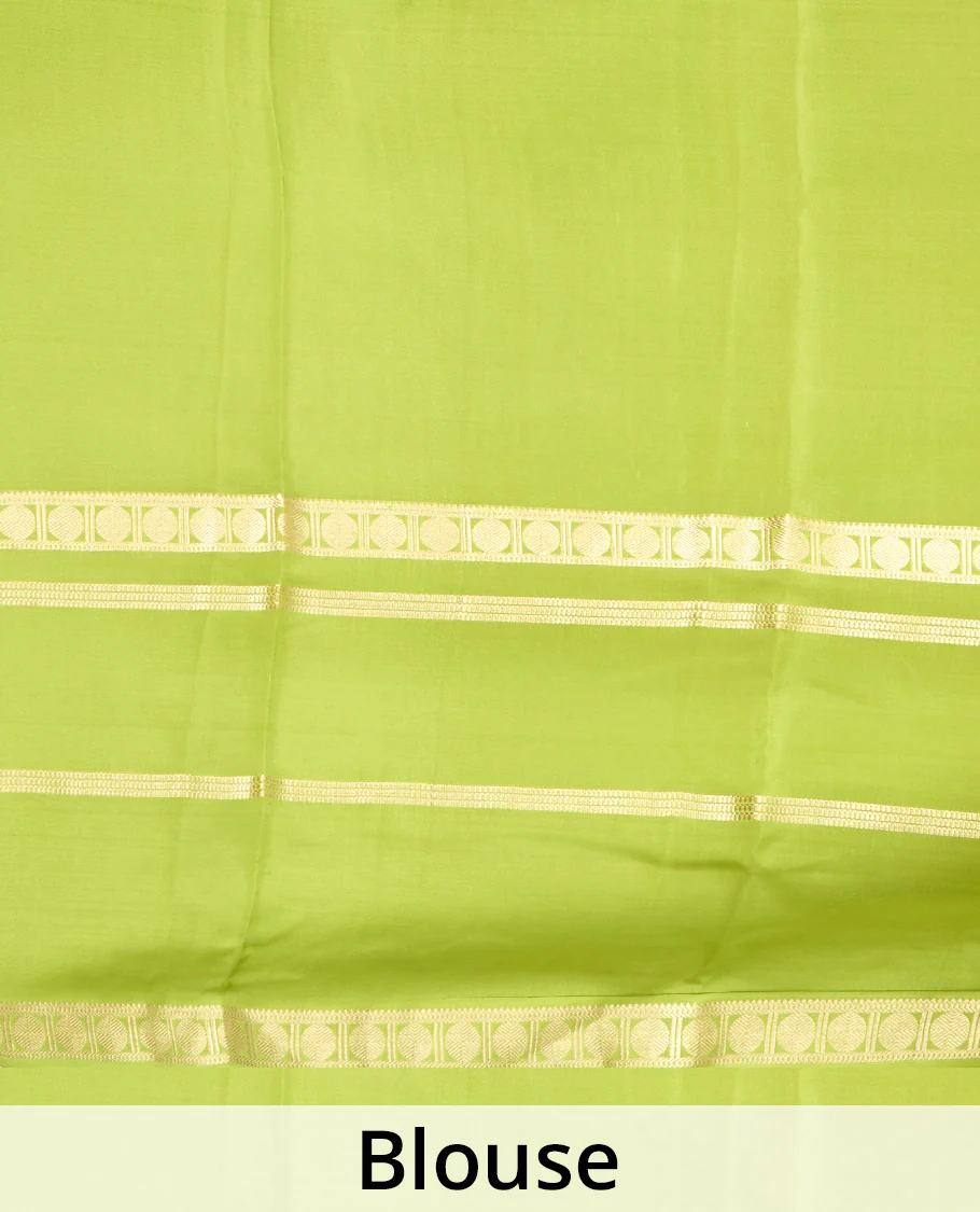 Red buttas enclosed checked Mysore silk saree, contrast colorful traditional zari border, and zari design pallu - Image 5