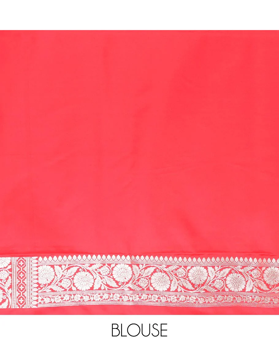 Red buttas mushru silk saree, traditional border of floral creeper designs, and zari-rich jaal pallu - Image 4