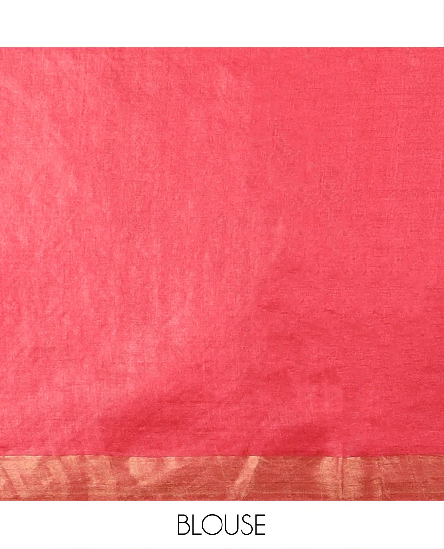 Red buttas tussar saree, zari border, and pallu of jaal designs - Image 5