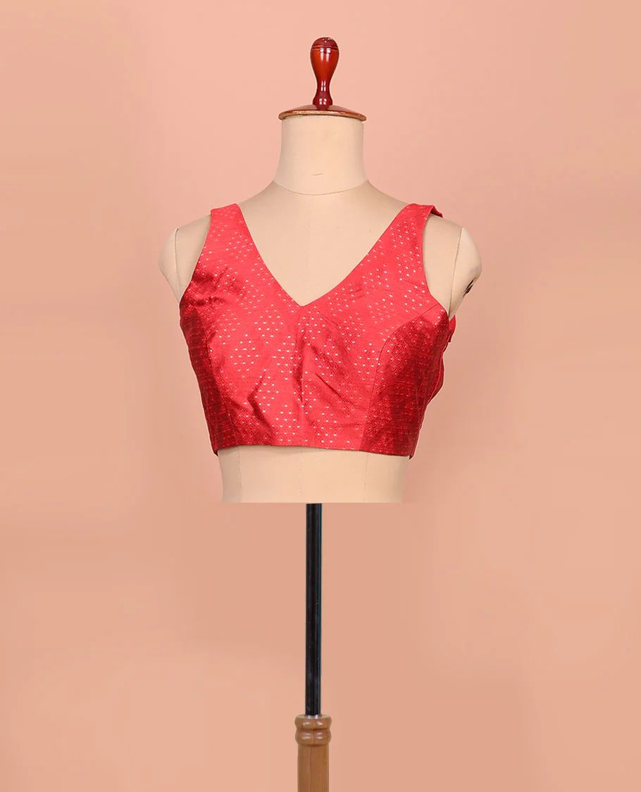 Red diamond buttas front-back V-neck sleeveless readymade blouse
