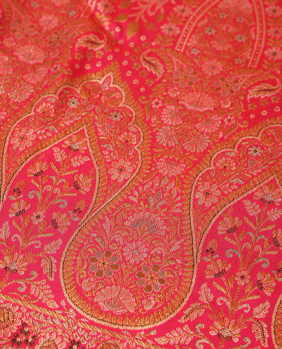 Red floral jaal jacquard Samudrika silk saree, intricate zari border & pallu decked up with floral jaal design - Image 6