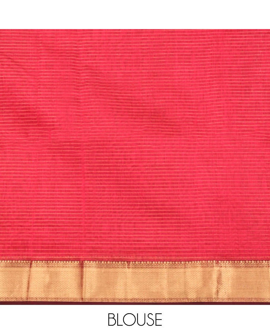 Red Maheshwari Cotton Saree, Enriched with Micro-Checked Design All Over Its Body, Highlighted by Traditional Zari Border, Pallu Steeped with Floral Designs, and Paired with a Matching Blouse - Image 5