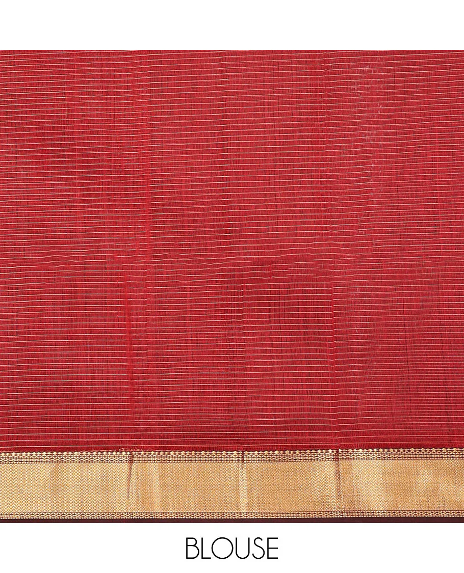 Red Maheshwari Cotton Saree, Subtly Sparkled by Zari Checks, Highlighted by a Traditional Zari Border, Gleaming Zari Decked Up Pallu, and Paired with a Matching Blouse - Image 5
