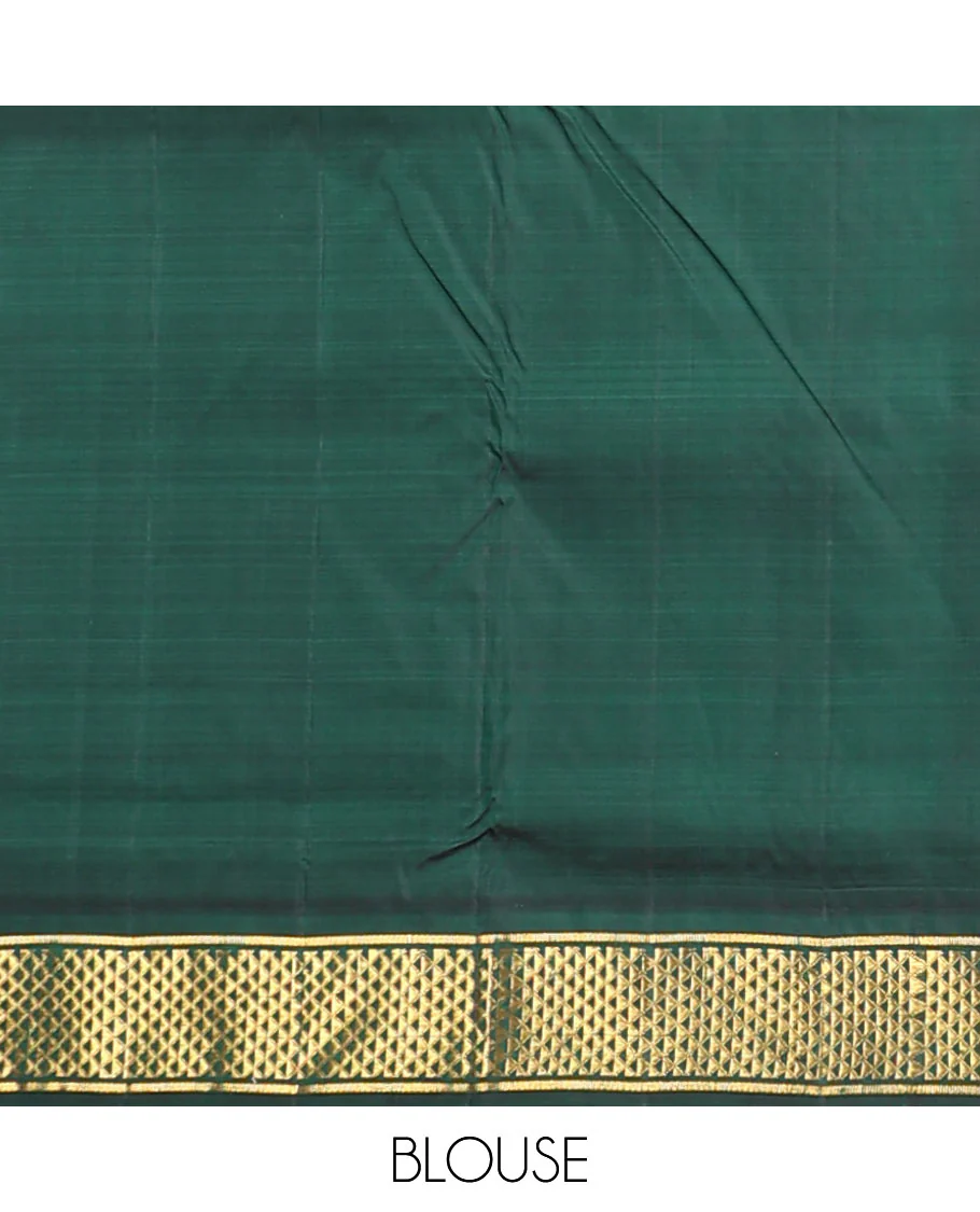 Red plain nine-yard silk saree, contrast ara maadam design korvai border, and pallu of ara maadam designs - Image 3
