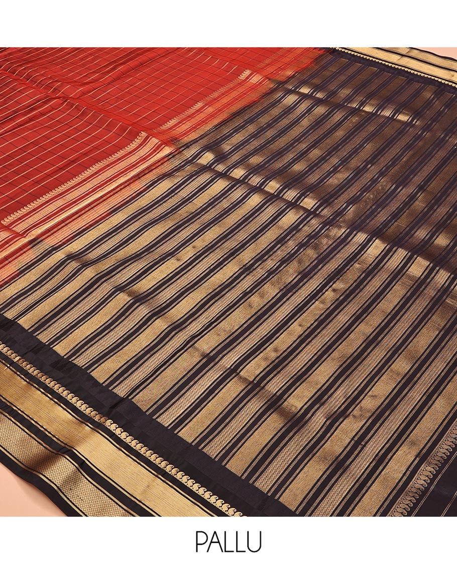 Rust Maroon and Dark Purple Vasundhara Lite Silk Mix Saree, Accentuated with Checked Design All Over Its Body, Complemented by a Contrast Thazampoo Rekku Border of Manga Mokku, Muthu, and Mayil Kann Designs, Grand Pallu, and Paired with a Contrast Blouse - Image 7