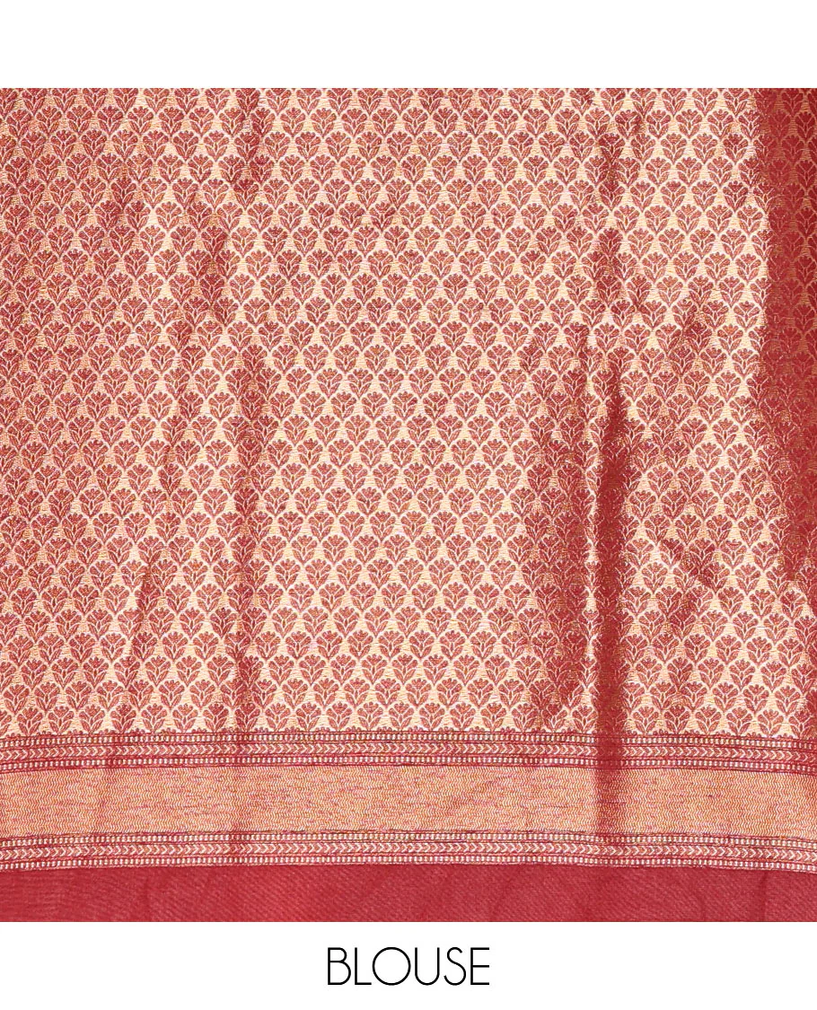 Rust Orange Luxury Soft Silk Saree Featuring Diamond Jacquard Design on Its Body, Highlighted with a Contrast Traditional Zari Border, Pallu Decked Up with Jaal Designs, and Paired with a Contrast Jacquard Blouse - Image 3