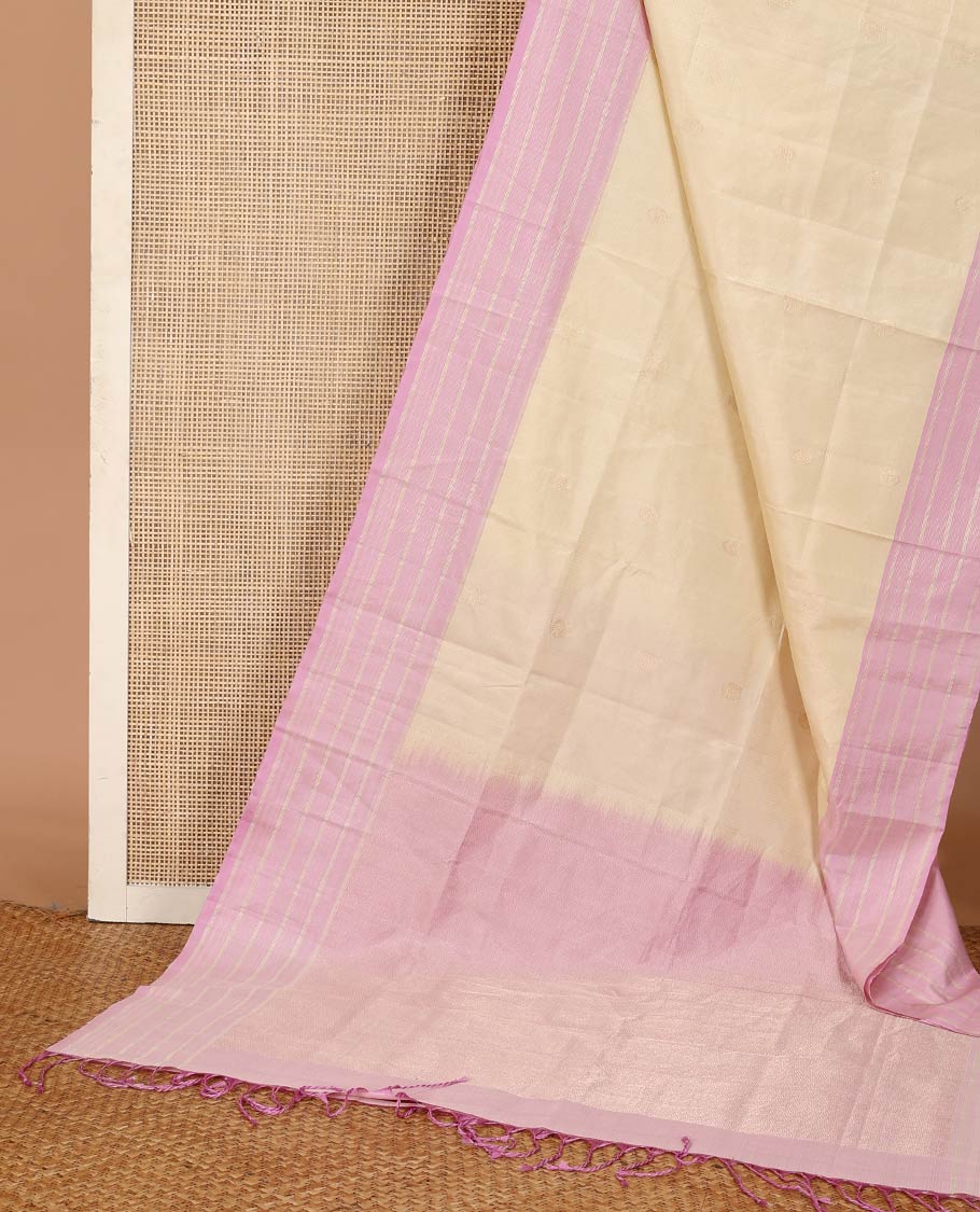 Sandal annam chakram buttas Mayuri soft silk saree, contrast zari striped border, and diagonal striped pallu - Image 3