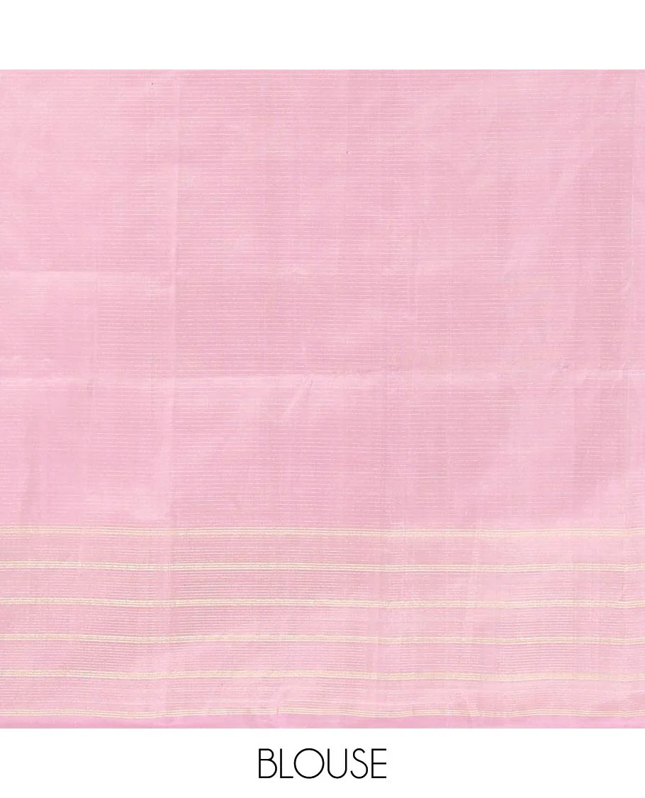 Sandal annam chakram buttas Mayuri soft silk saree, contrast zari striped border, and diagonal striped pallu - Image 6