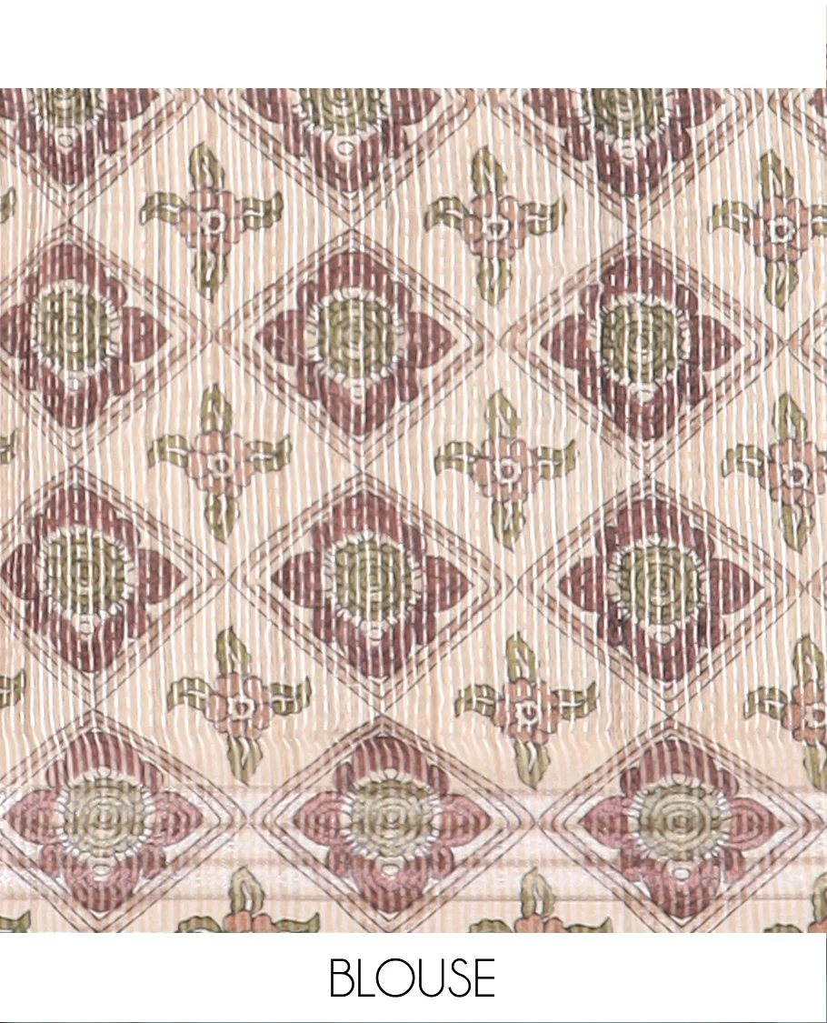Sandal kalamkari floral and floral vine printed tussar saree, contrast border, and striped pallu - Image 5