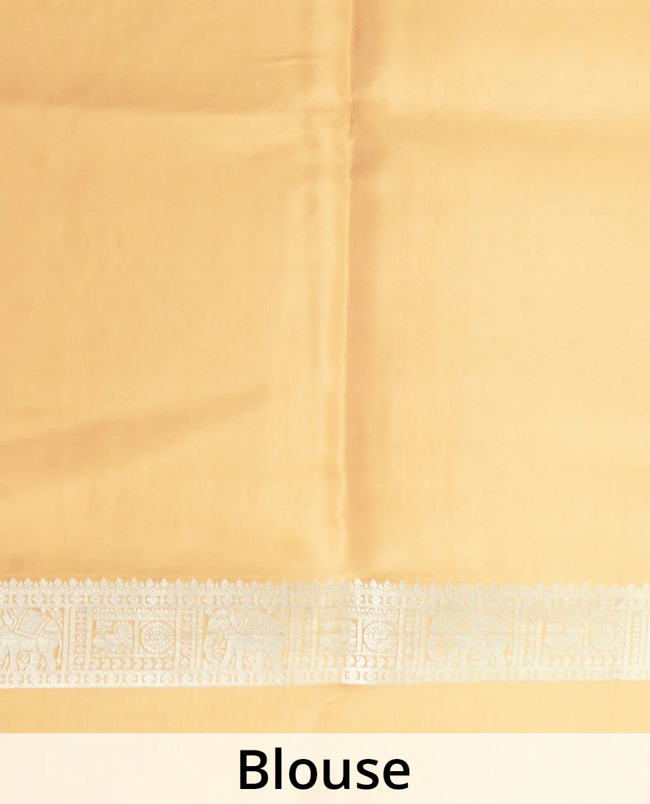 Sandal zari elephant motifs Mysore silk saree, traditional zari design border, and thick zari striped pallu - Image 5