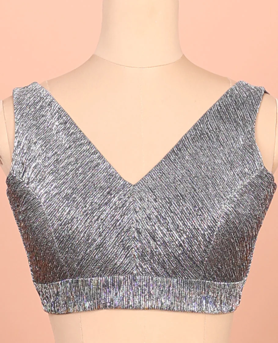 Scintillating grey front-back deep V-neck sleeveless readymade blouse - Image 3