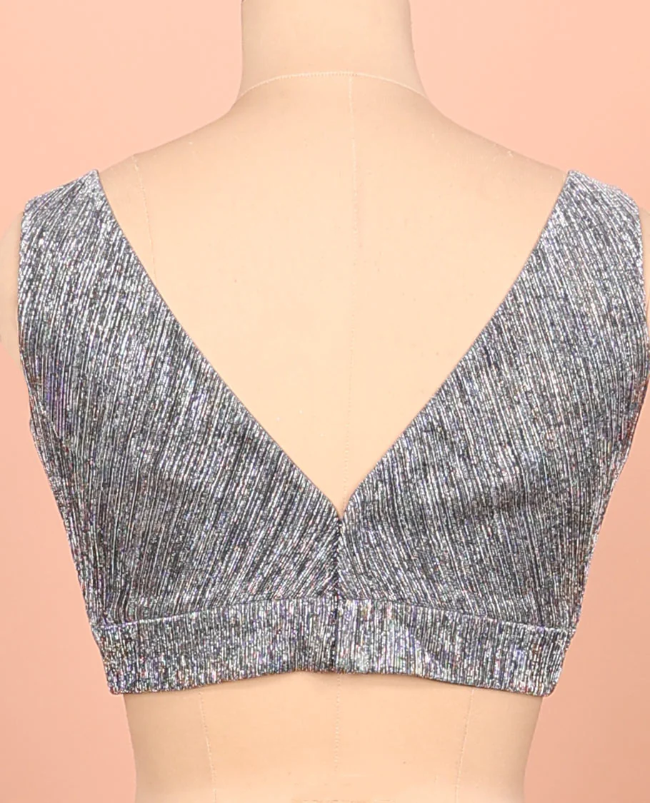 Scintillating grey front-back deep V-neck sleeveless readymade blouse - Image 4