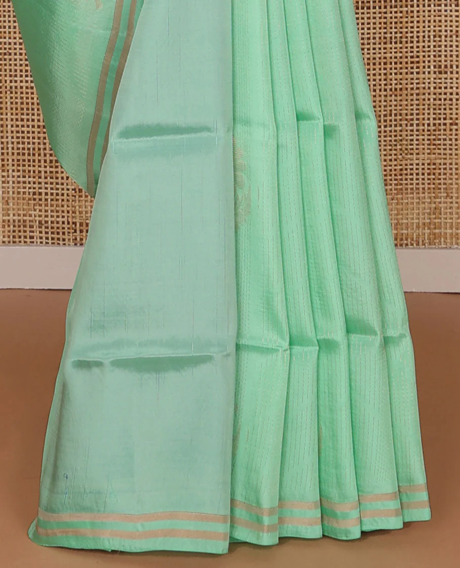 Sea green floral design uppada saree with self zari border & paisley design pallu - Image 4