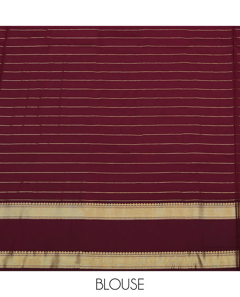 Turquoise Budget Silk Saree, Dazzled with Zari Stripes on Its Body, Complemented by a Contrast Traditional Zari Designs Woven Rettai Pettu Border, Grand Jaal Pallu, and Paired with a Contrast Blouse - Image 4