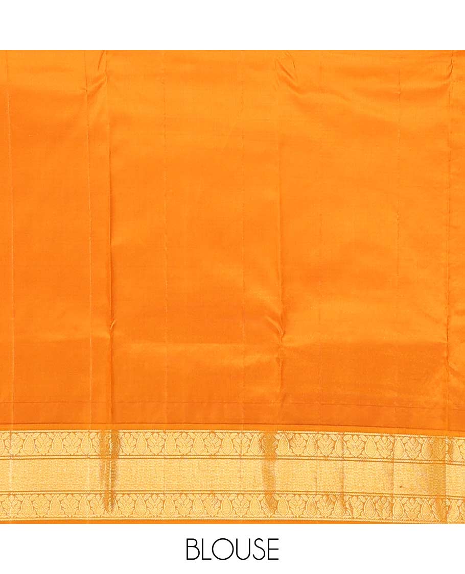 Turquoise buttas Bangalore silk saree, contrast temple traditional zari border, and pallu of jaal designs - Image 6