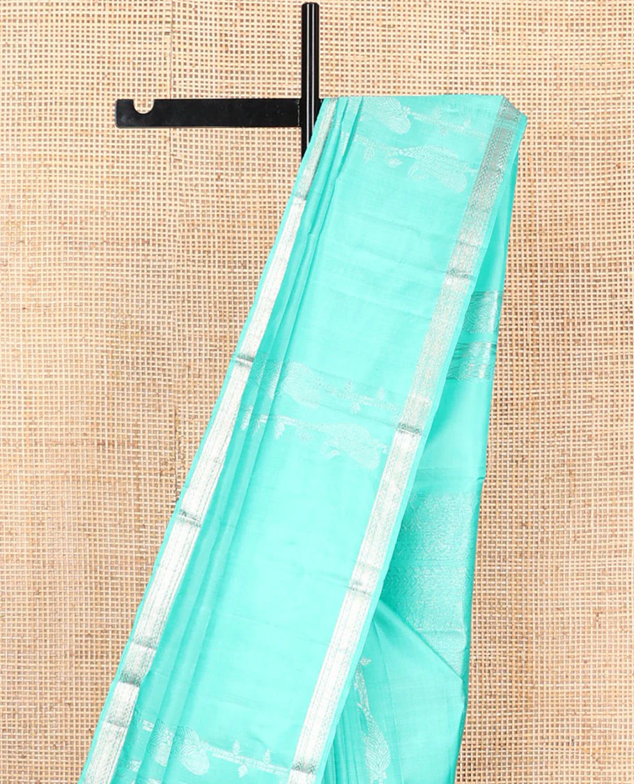Turquoise zari design Mayuri soft silk saree, zari border of kathir designs, and zari-rich pallu - Image 3