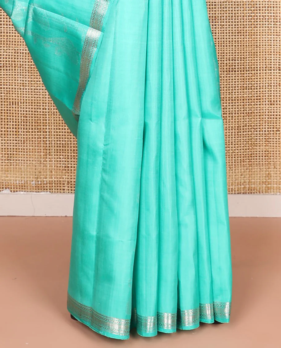 Turquoise zari design Mayuri soft silk saree, zari border of kathir designs, and zari-rich pallu - Image 4