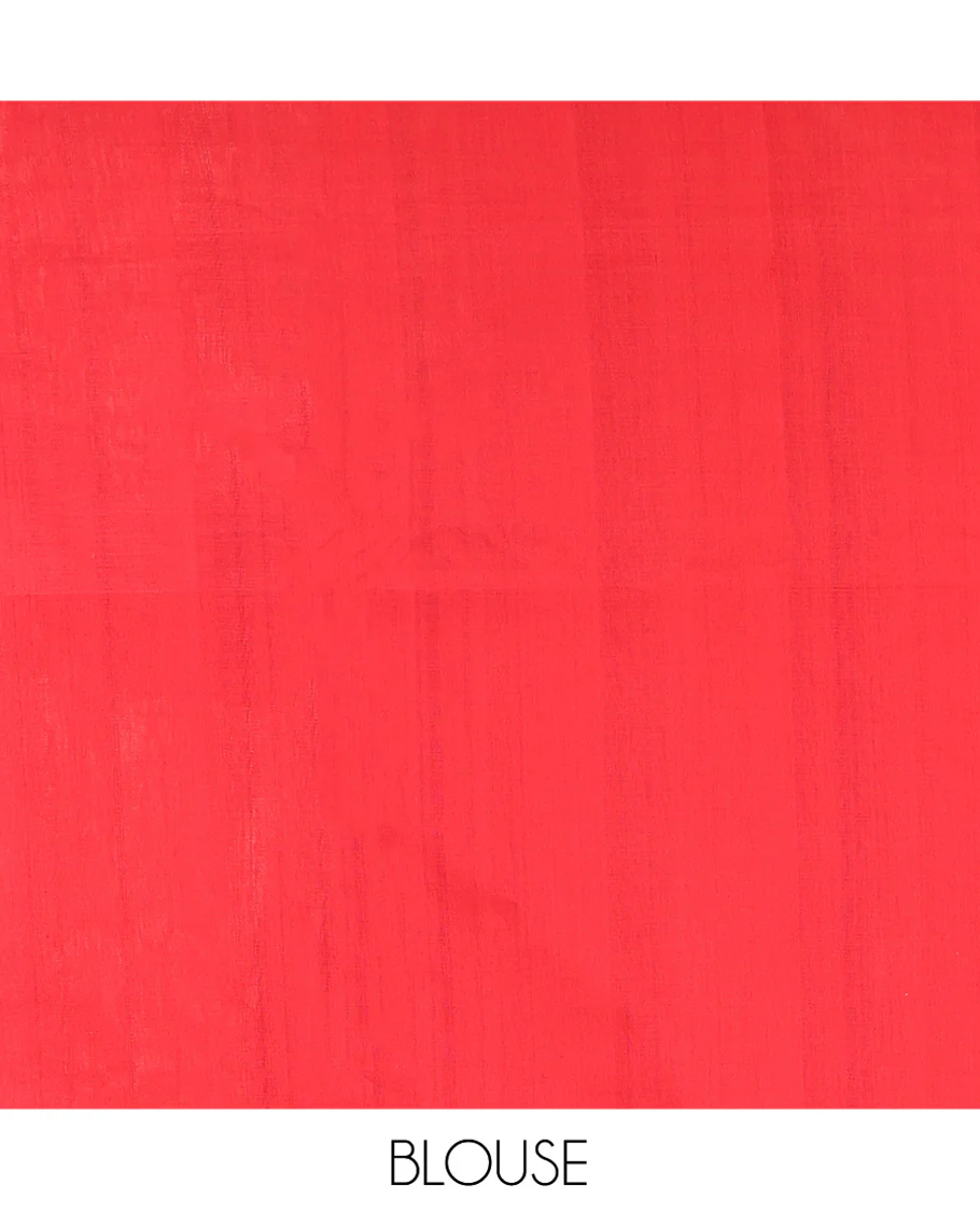 Violet Ikkat Cotton Saree, Showcasing Ikkat Buttas All Over Its Body, Complemented by a Contrast Ikkat-Style Border, Chevron Striped Pallu, and Paired with a Contrast Blouse - Image 4
