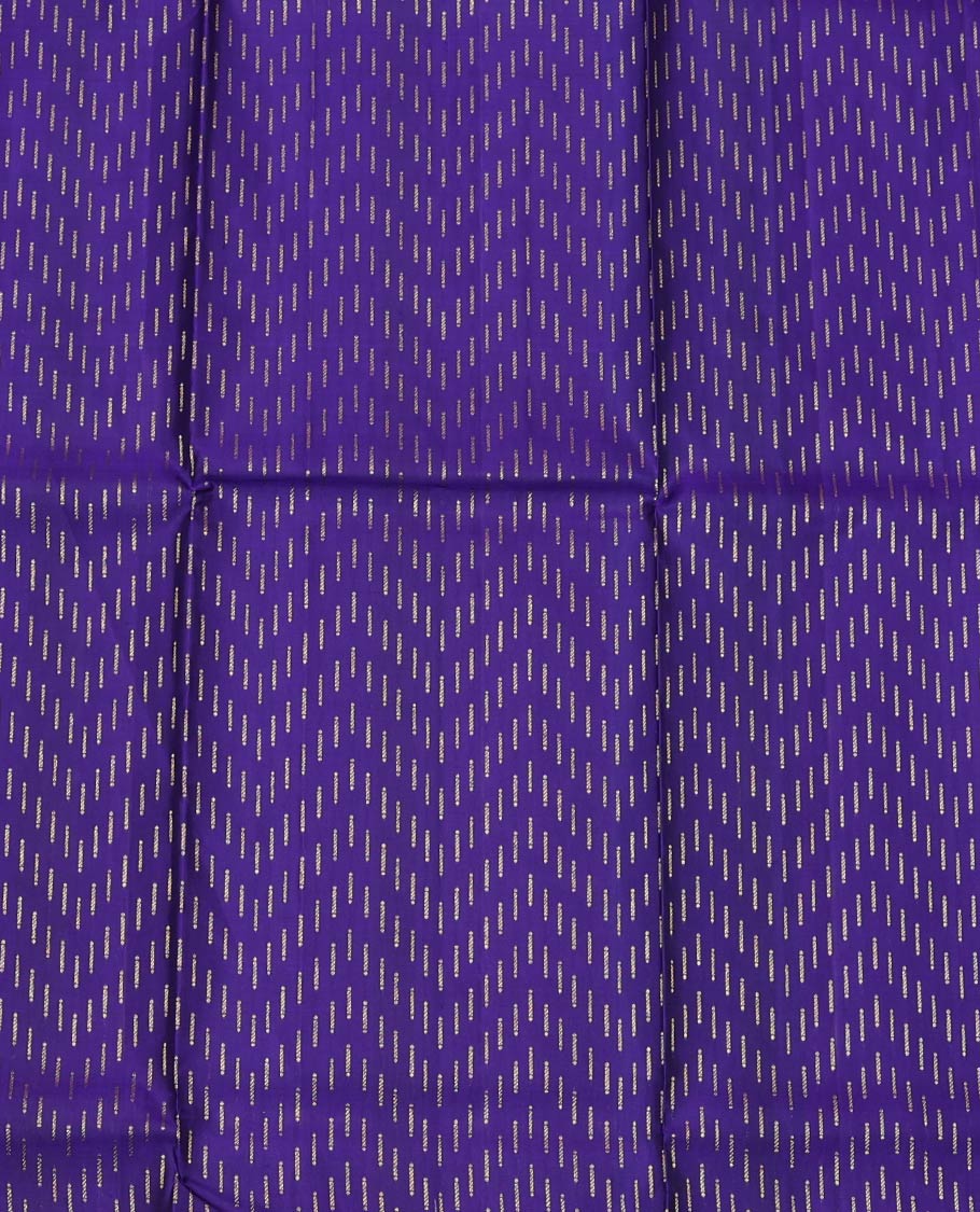 Violet Pure Silk Half-Saree, Finely Crafted with Zari Buttas on Its Skirt, Complemented by a Contrast Border Featuring Traditional Zari Designs, Comes with a Contrast Blouse and a Dhavani of Mayil-Chakram Enclosed Checks - Image 4