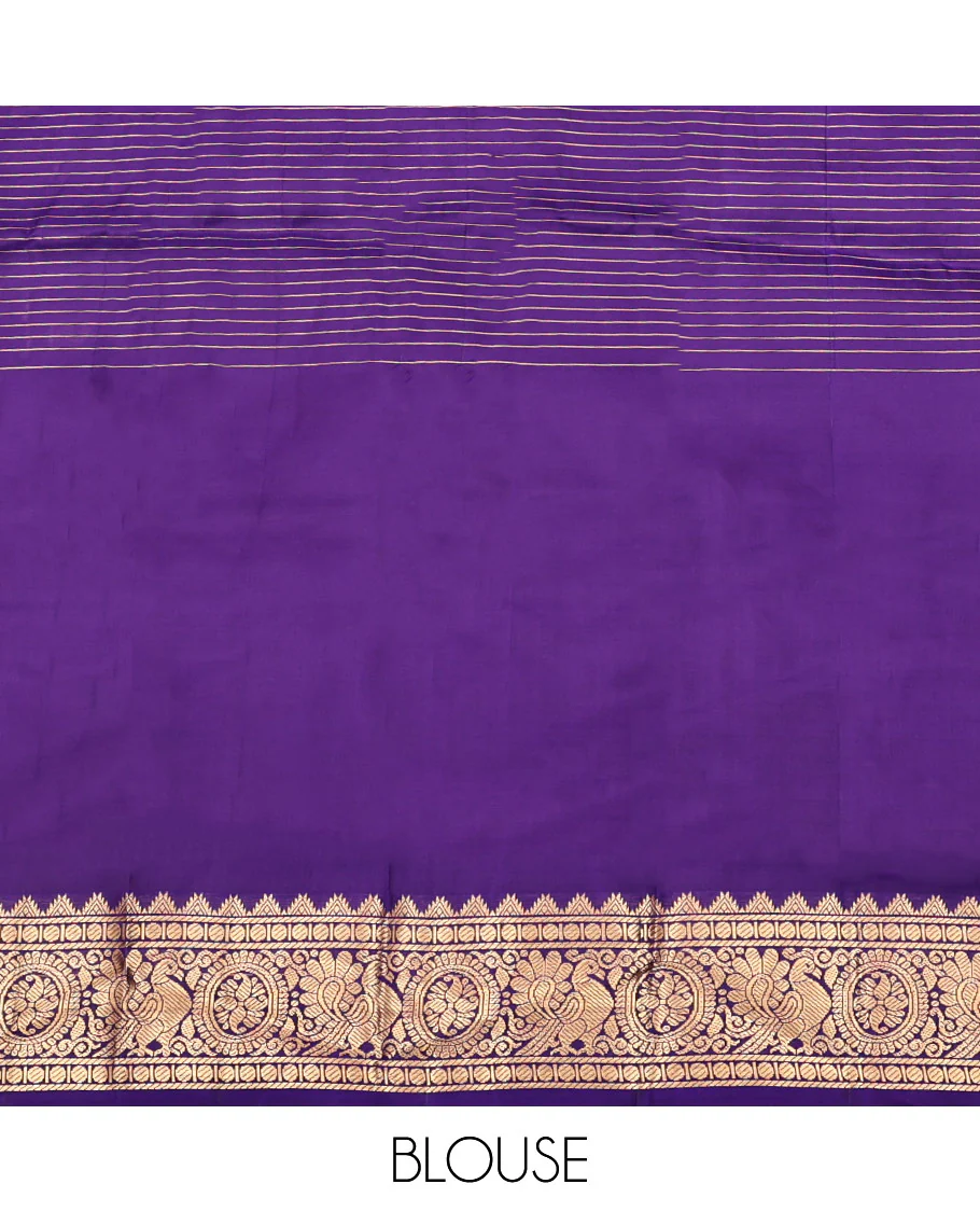 Violet Vasundhara Lite Silk Mix Saree, Artfully Detailed with Mayil-Chakram Buttas and Zari Checks All Over Its Body, Highlighted by a Zari Border of Thazampoo Rekkum, Paisa, Mayil, and Chakram Designs, a Grand Pallu, and Paired with a Matching Blouse - Image 6