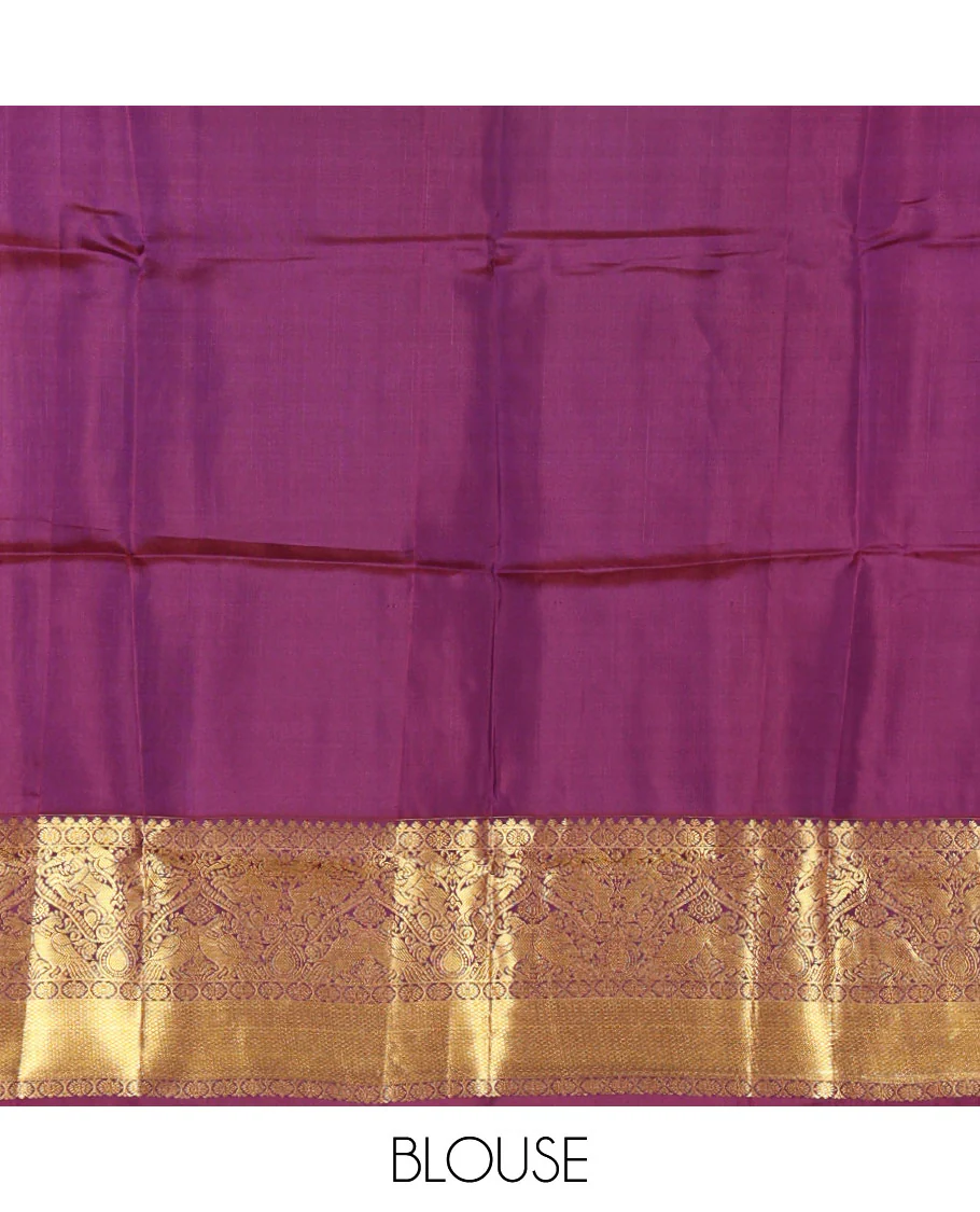 White Vasundhara silk saree adorned with Mayil Chakram, Neli, and Muthu stripes, featuring a contrast border with Laddu Kamalam, Mayil, Yaali, and Mayil Kann designs, along with a Jaal design pallu - Image 6