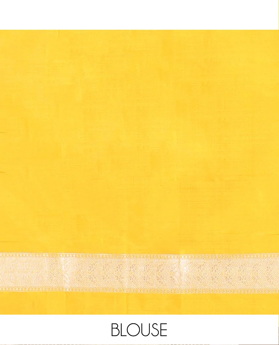 Yellow Banarasi Silk Saree Elevated with Zebra Motifs All Over Its Body, a Subtle Border of Traditional Designs, Pallu Decked Up with Floral and Diamond Designs, and Paired with a Matching Blouse - Image 8