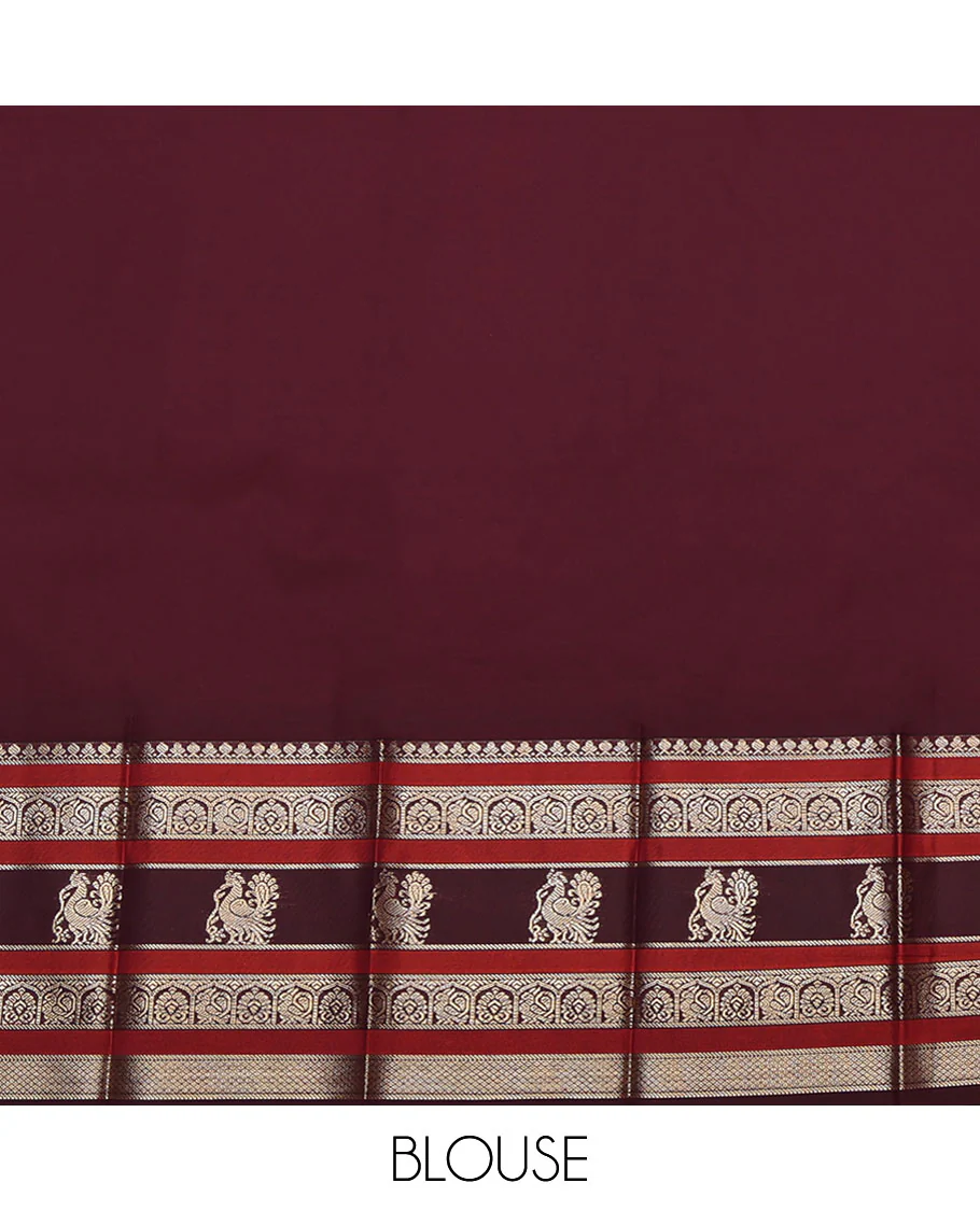 Yellow Budget Silk Saree, Dazzled with Zari Buttas All Over Its Body, Complemented by a Contrast Traditional Zari Design Border, Grand Jaal Pallu, and Paired with a Contrast Blouse - Image 4