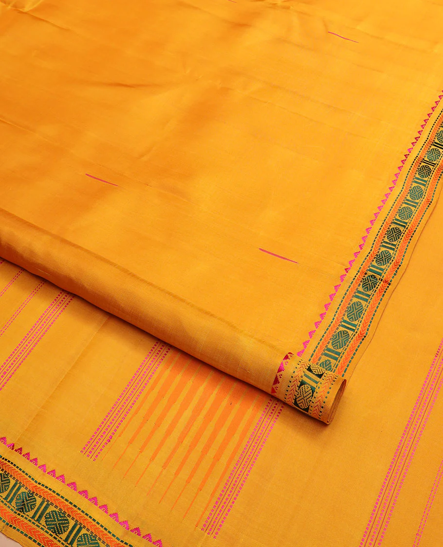 Yellow malli mokku buttas Kanchipuram silk saree, self-border of rekku, muthu, kathir, and rudraksham motifs, and seppu rekku pallu - Image 2