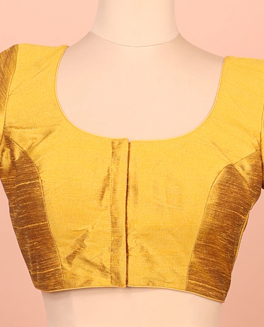 Yellow Plain Readymade Blouse Featuring a Front Round-Neck, Back Round-Neck, and Half-Sleeve - Image 3